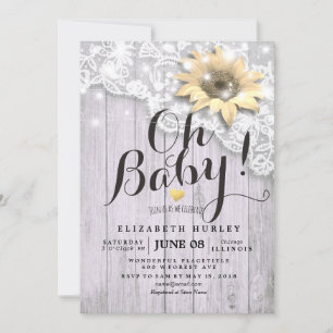 Baby Shower Lace Sunflower Barn Wood String Lights Invitation