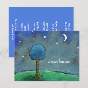 Baby Shower, Landscape Painting Moon Stars Tree Invitation