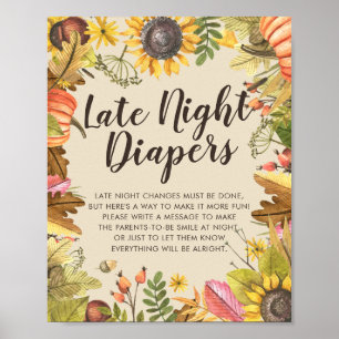 Baby Shower Late Night Diapers Pumpkins Sunflowers Poster