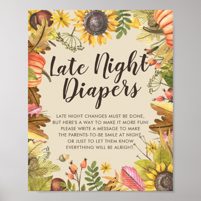 Baby Shower Late Night Diapers Pumpkins Sunflowers Poster (Front)