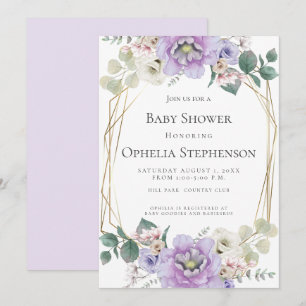 BABY SHOWER Lavender Watercolor Flowers Invitation