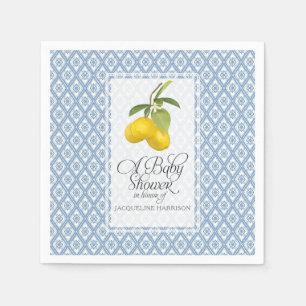 Baby Shower Lemon Citrus Blue White Pattern Art Napkin
