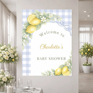 Baby Shower lemons blue gingham bow boy welcome Poster