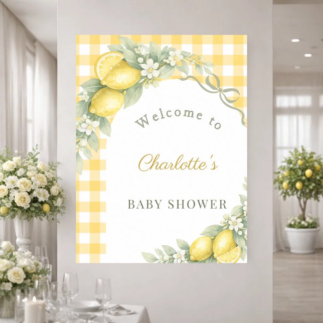 Baby Shower lemons gingham bow welcome Poster (Creator Uploaded)