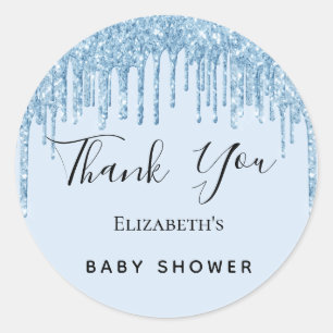Baby Shower light blue boy glitter Thank You  Classic Round Sticker