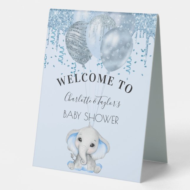 Baby Shower light blue elephant boy balloons (Front)