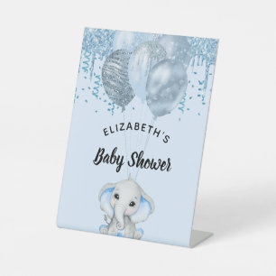 Baby Shower light blue elephant boy balloons Pedestal Sign