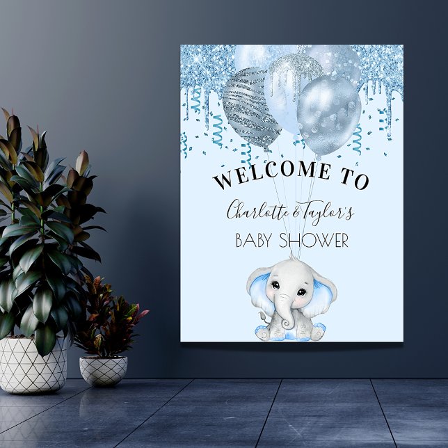 Baby Shower light blue elephant boy balloons Poster (Creator Uploaded)