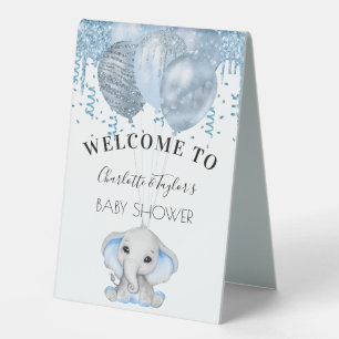 Baby Shower light blue elephant boy balloons white