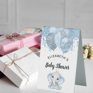 Baby Shower light blue elephant boy balloons white