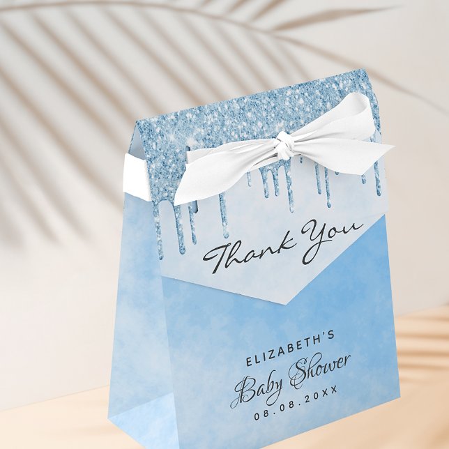 Baby Shower light blue glitter drip boy thank you  Favour Box (Creator Uploaded)