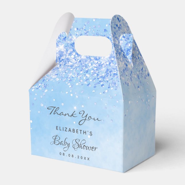 Baby Shower light blue glitter dust boy thank you  Favour Box (Front Side)