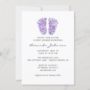 Baby Shower Light Purple Feet Glitter Boy Girl Invitation