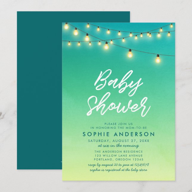 Baby Shower Lights Watercolor Sea Glass Invitation (Front/Back)