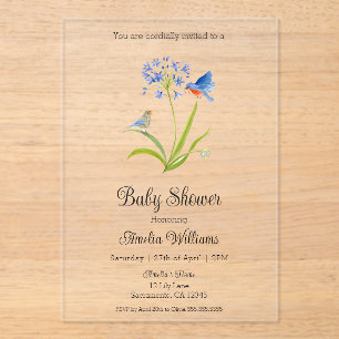 Baby Shower Lily with Bluebird Mother and Baby  Acrylic Invitations