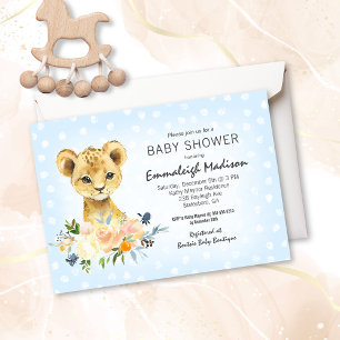 Baby Shower Lion Cub Floral Blue