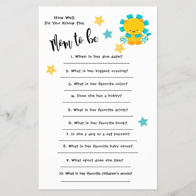 Baby Shower Lion How well you know the card (Front)