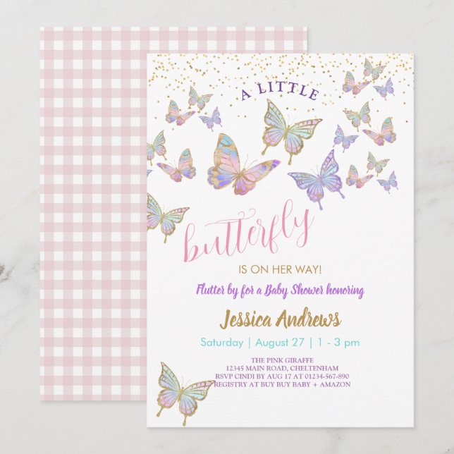  Baby Shower Little Butterflies Party Invitation (Front/Back)