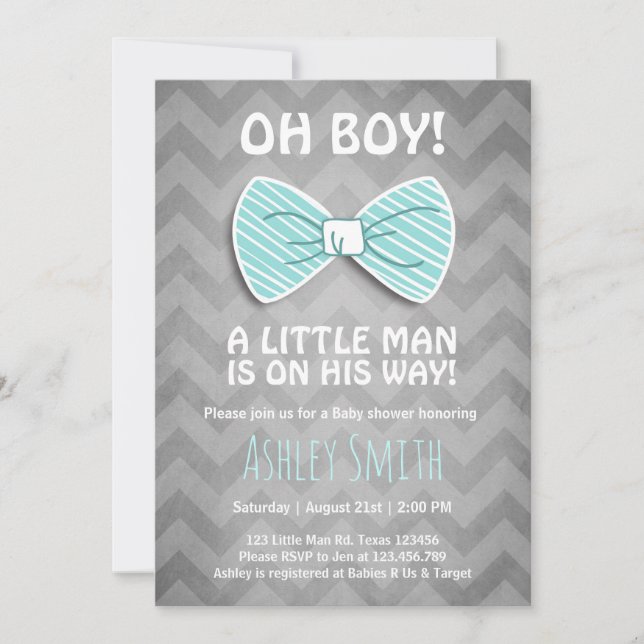 Baby Shower Little Man Invitation Bow Tie Blue (Front)