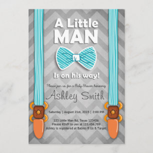 Baby Shower Little Man Invitation Bow Tie Blue