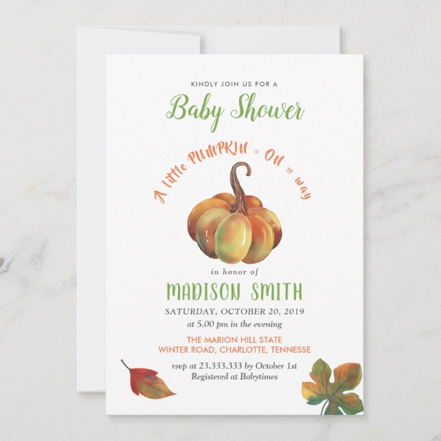 Baby Shower | Little Pumpkin Is On The Way Invitation (Front)
