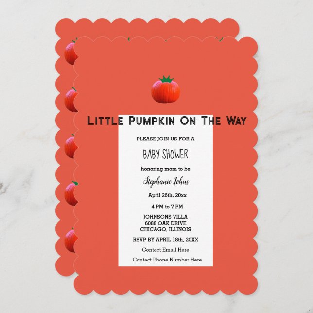 Baby Shower Little Pumpkin On The Way QR Code  Invitation (Front/Back)