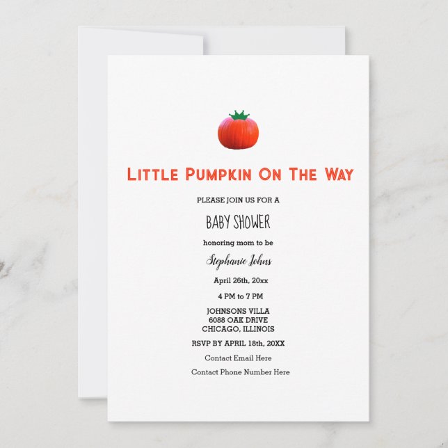 Baby Shower Little Pumpkin On The Way QR Code  Invitation (Front)