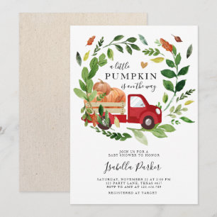 Baby Shower Little Pumpkin Truck Fall Greenery Invitation