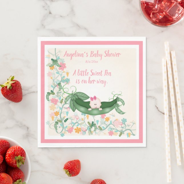 Baby Shower Little Sweet Pea on Her Way Pea Pod Napkin (Insitu)