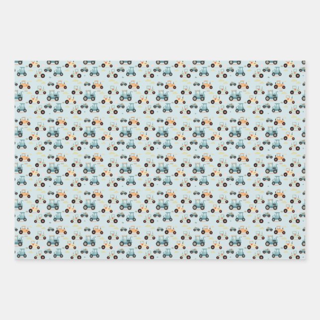 Baby shower little tractor pattern gift  wrapping paper sheet (Front)