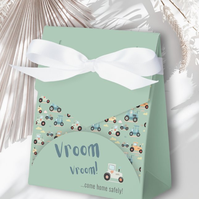 Baby shower little tractor teal favour box (Creator Uploaded)