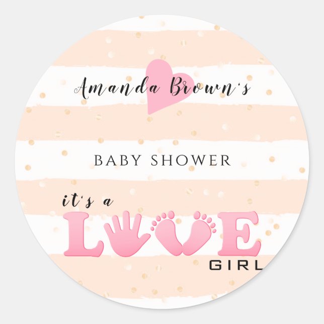 Baby Shower Love Baby Girl Classic Round Sticker (Front)