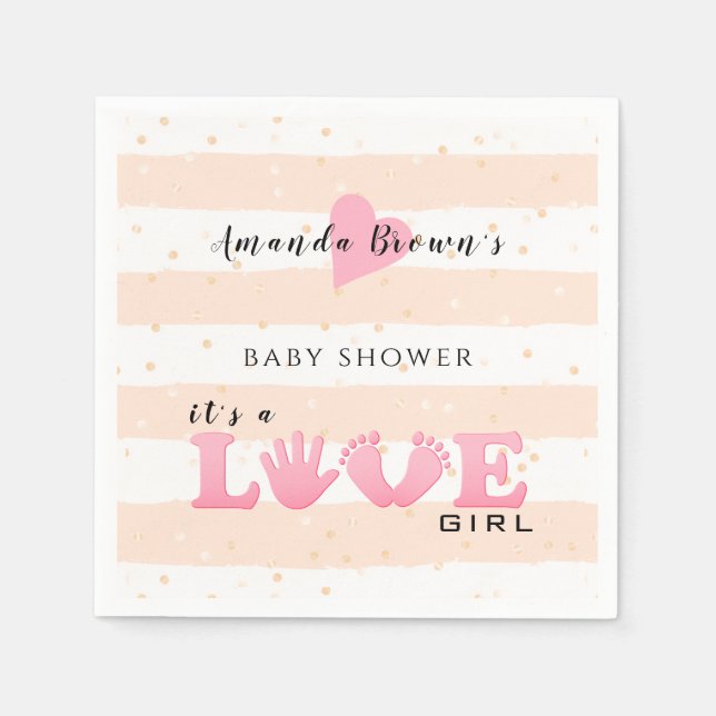 Baby Shower Love Baby Girl Napkin (Front)