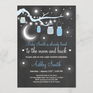 Baby Shower Love You to the Moon and Back Blue Boy Invitation