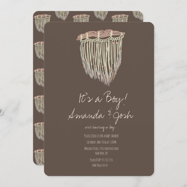 Baby Shower Macrame Hanging Rustic Boho Invitation (Front/Back)
