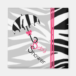 Baby Shower Magnet - Zebra Print Umbrella & Pink