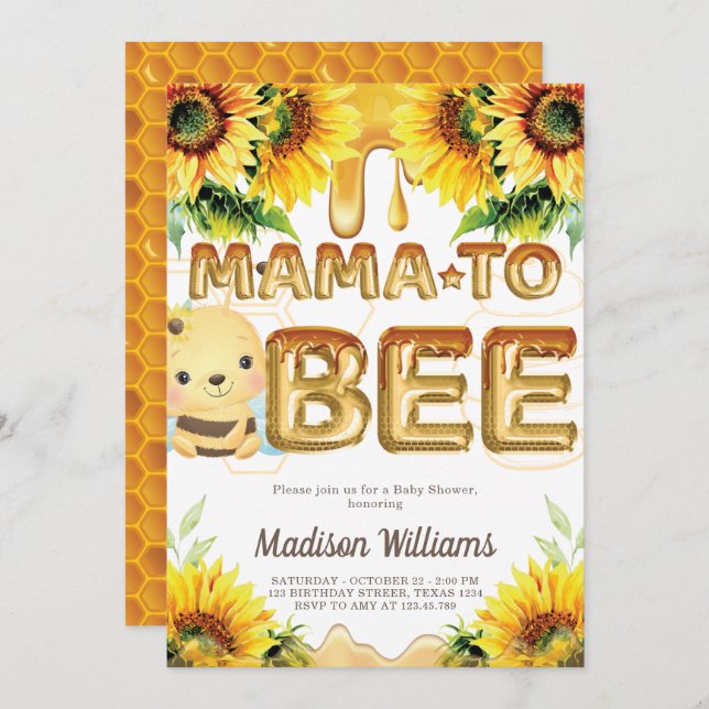 Baby Shower Mama to Bee Super Cute Invitation (Front/Back)