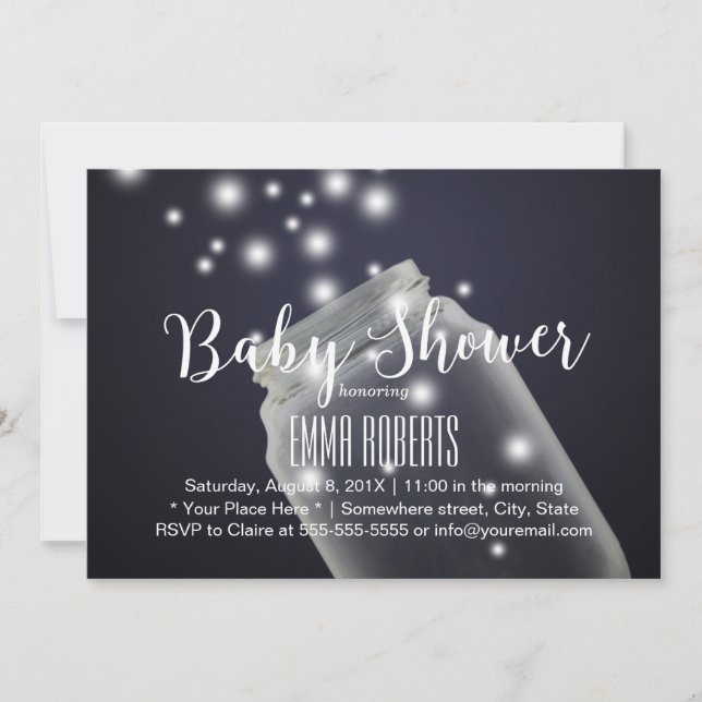 Baby Shower Mason Jar & Fireflies Summer Night Invitation (Front)
