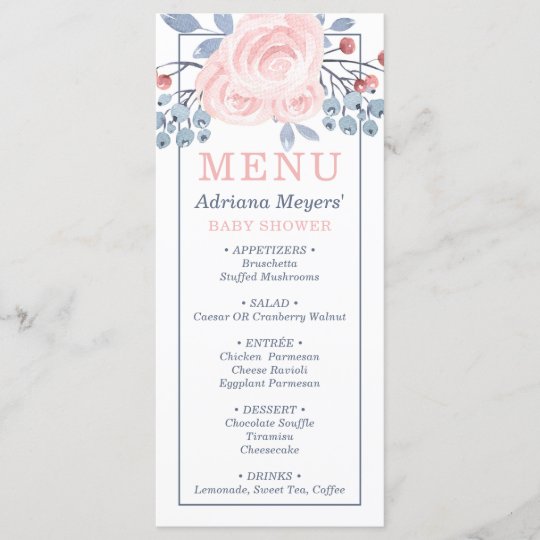 Baby Shower Menu Card Blue Blush Pink Zazzle Co Uk