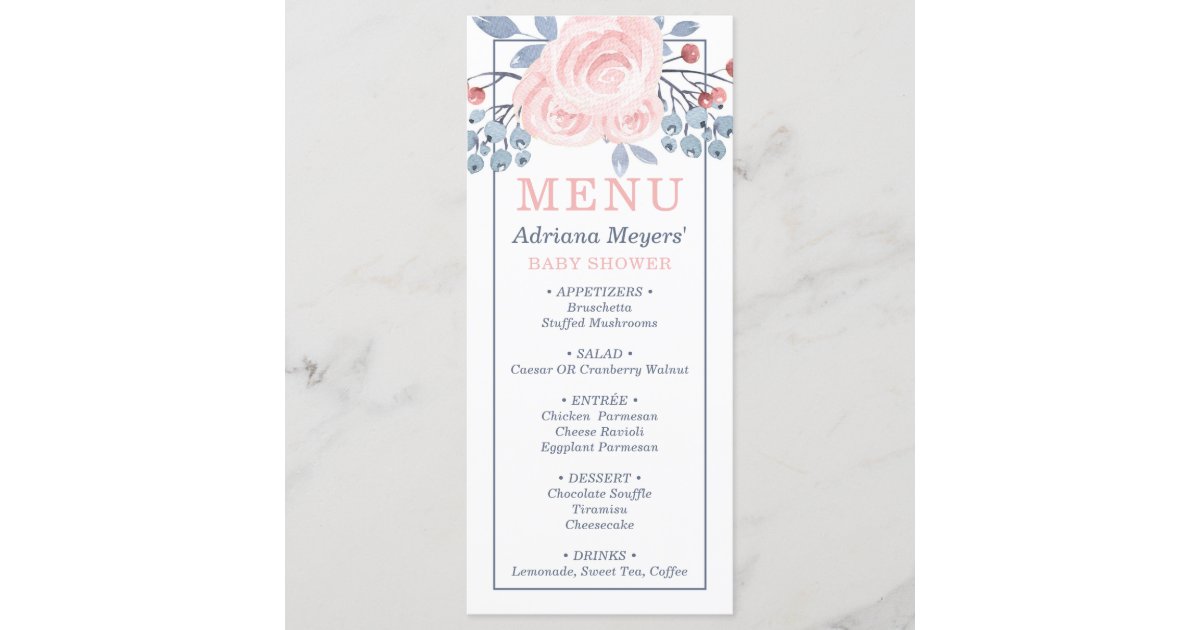 Baby Shower Menu Card Blue Blush Pink Zazzle Co Uk