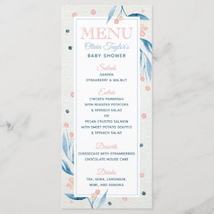 Baby Shower Menu Card, Blue, Blush Pink