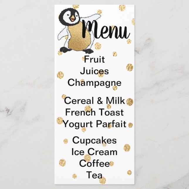 Baby Shower Menu "Gold Baby Penguin" (Front)