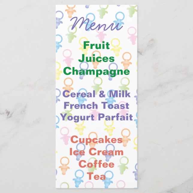 Baby Shower Menu Paci Bunny (Front)