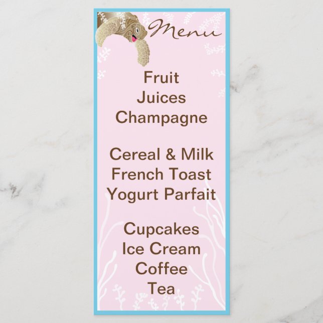 Baby Shower Menu "Pink Turtle" (Front)