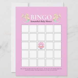 Baby Shower Mermaid Mother  Pink White Bingo Invitation