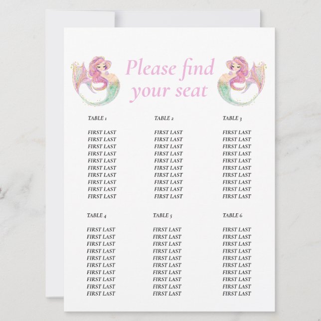 Baby Shower Mermaid Pink Table chart Invitation (Front)