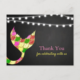 Baby Shower Mermaid Tail Glitter Thank You Postcard