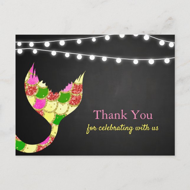 Baby Shower Mermaid Tail Glitter | Thank You Postcard (Front)