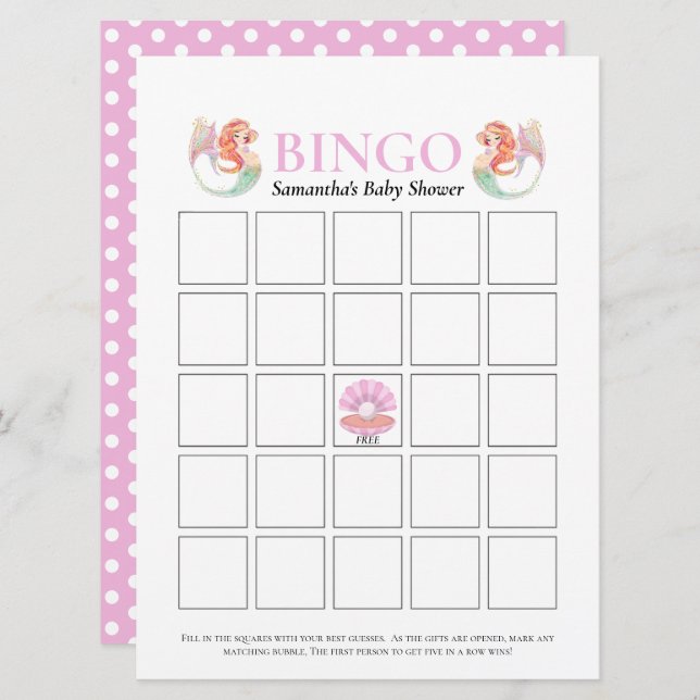 Baby Shower Mermaid Under The Sea Dots Bingo Invitation (Front/Back)