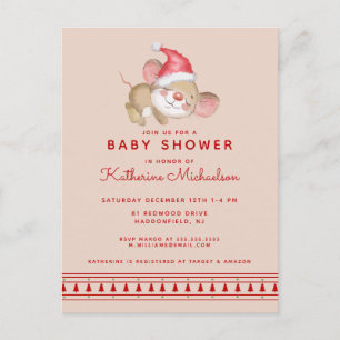 BABY SHOWER Merry Christmas Mouse Invitation Postcard